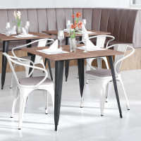 Flash Furniture CH-31270-WH-PL1G-GG Luna Commercial Grade White Metal Indoor-Outdoor Chair with Arms with Gray Poly Resin Wood Seat